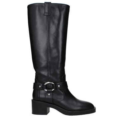 Stuart Weitzman Schwarze Lederstiefel mit hohem Absatz