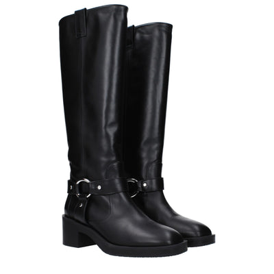 Stuart Weitzman Schwarze Lederstiefel mit hohem Absatz