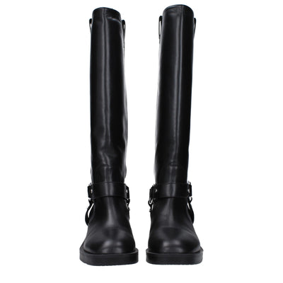 Stuart Weitzman Schwarze Lederstiefel mit hohem Absatz