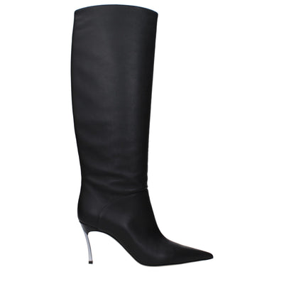 Casadei Schwarze Lederstiefel mit hohem Absatz