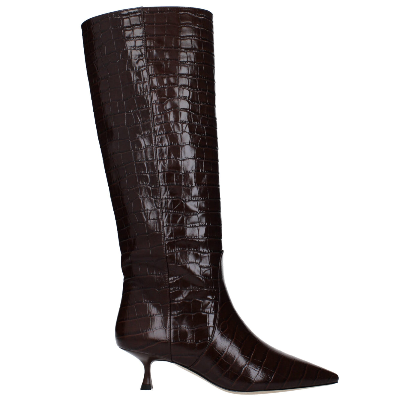Stuart Weitzman Braune Lederstiefel mit hohem Absatz