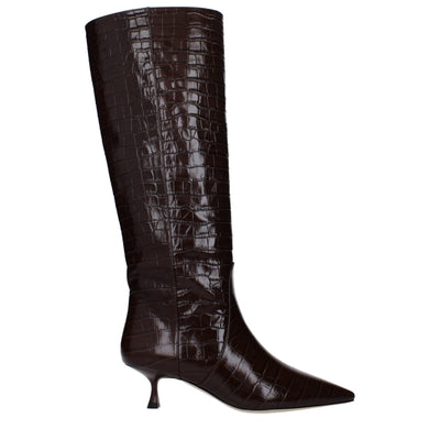 Stuart Weitzman Braune Lederstiefel mit hohem Absatz