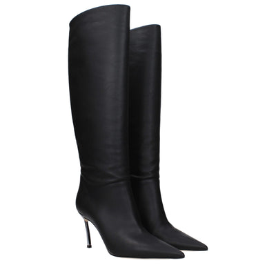 Casadei Schwarze Lederstiefel mit hohem Absatz