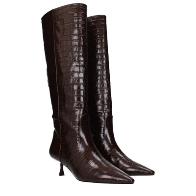 Stuart Weitzman Braune Lederstiefel mit hohem Absatz