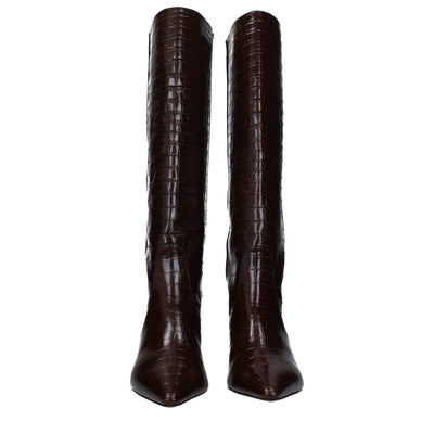 Stuart Weitzman Braune Lederstiefel mit hohem Absatz