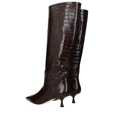 Stuart Weitzman Braune Lederstiefel mit hohem Absatz