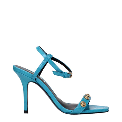 Versace Blaue Leder Stiletto Heels Sandalen