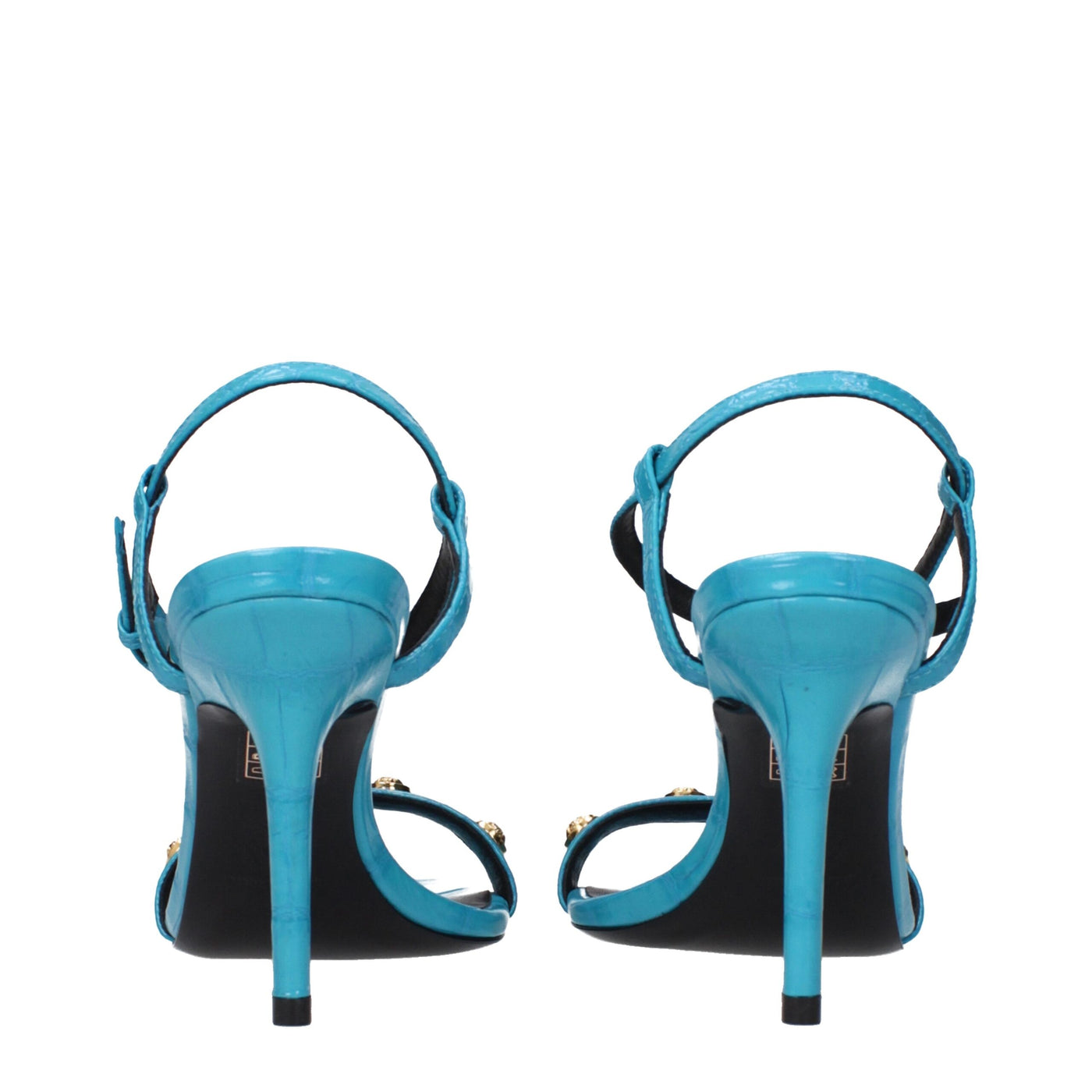 Versace Blaue Leder Stiletto Heels Sandalen