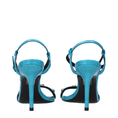Versace Blaue Leder Stiletto Heels Sandalen