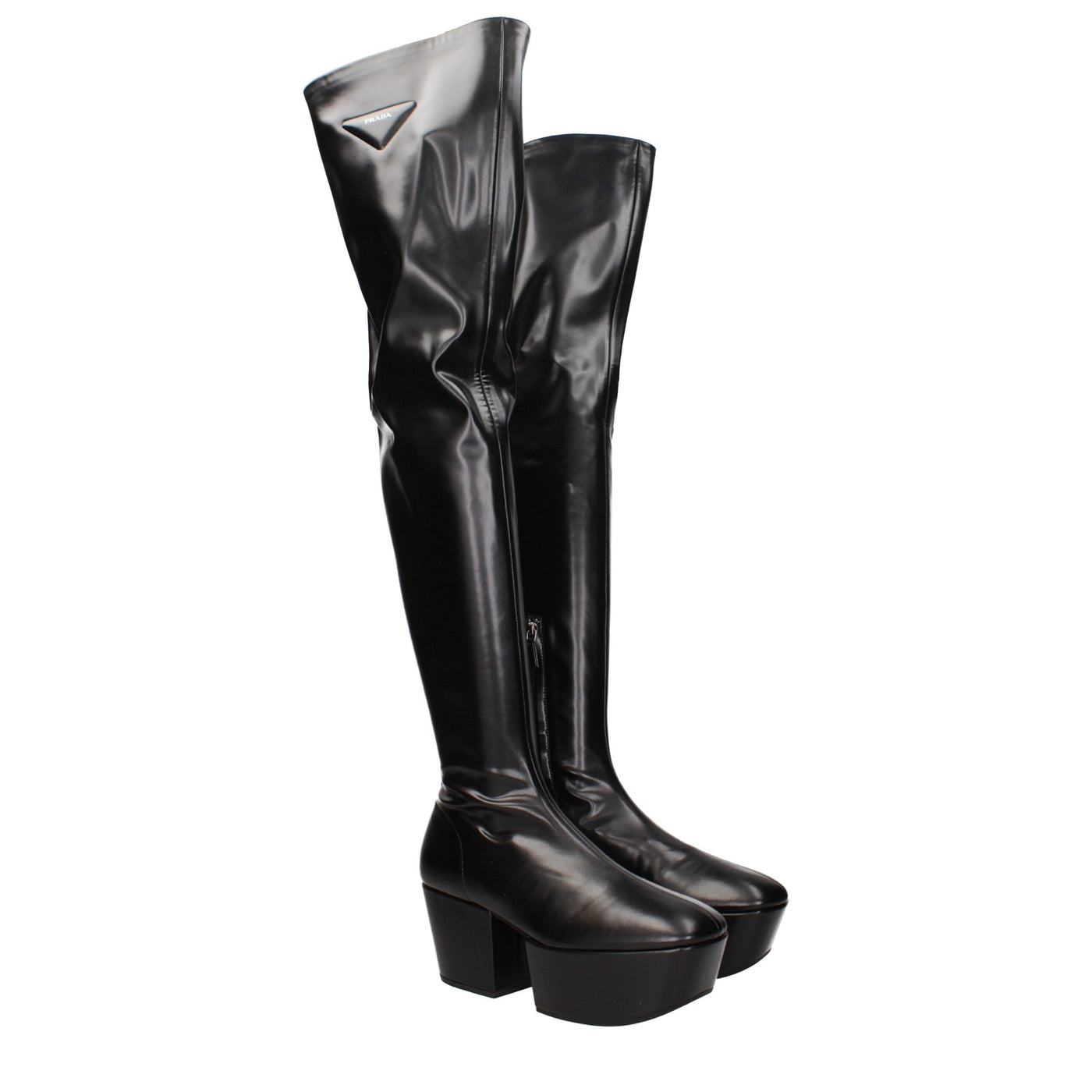 Prada Schwarzes Leder Over The Knee