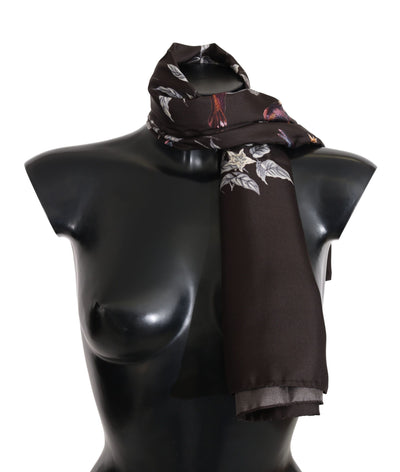 Dolce & Gabbana Braun 100% Seide Vogel Druck Wrap 80cm X 95cm RRP Schal