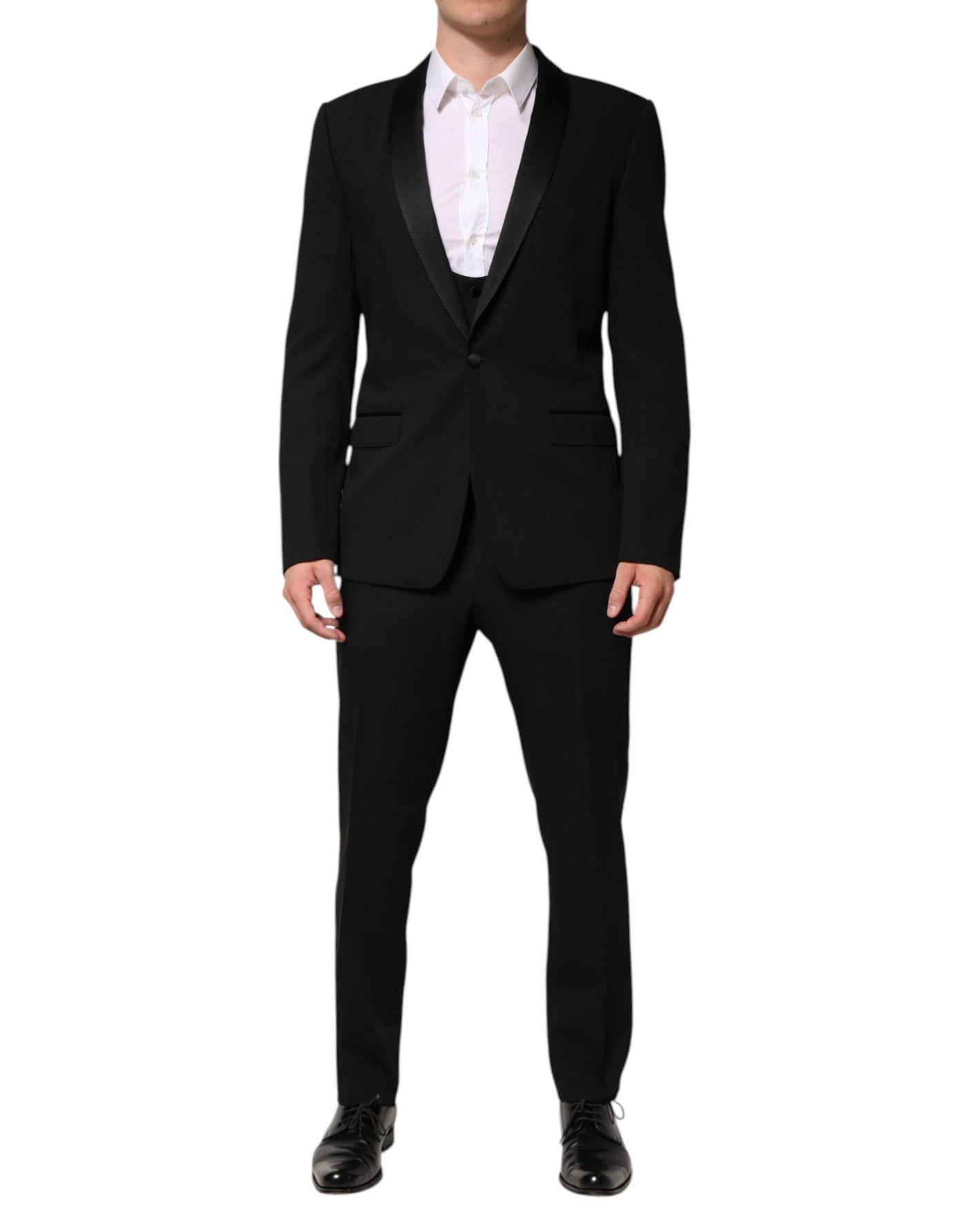 Dolce & Gabbana Schwarzer einreihiger Anzug aus Wolle (3 Teile)