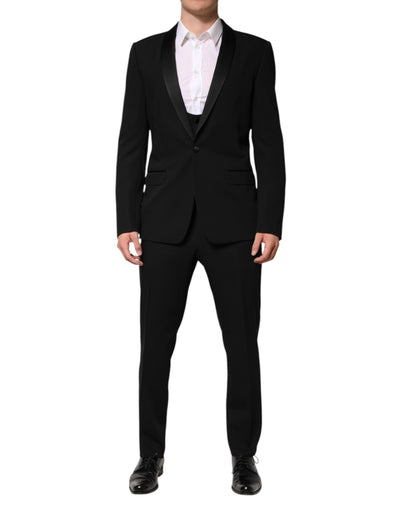 Dolce & Gabbana Schwarzer einreihiger Anzug aus Wolle (3 Teile)