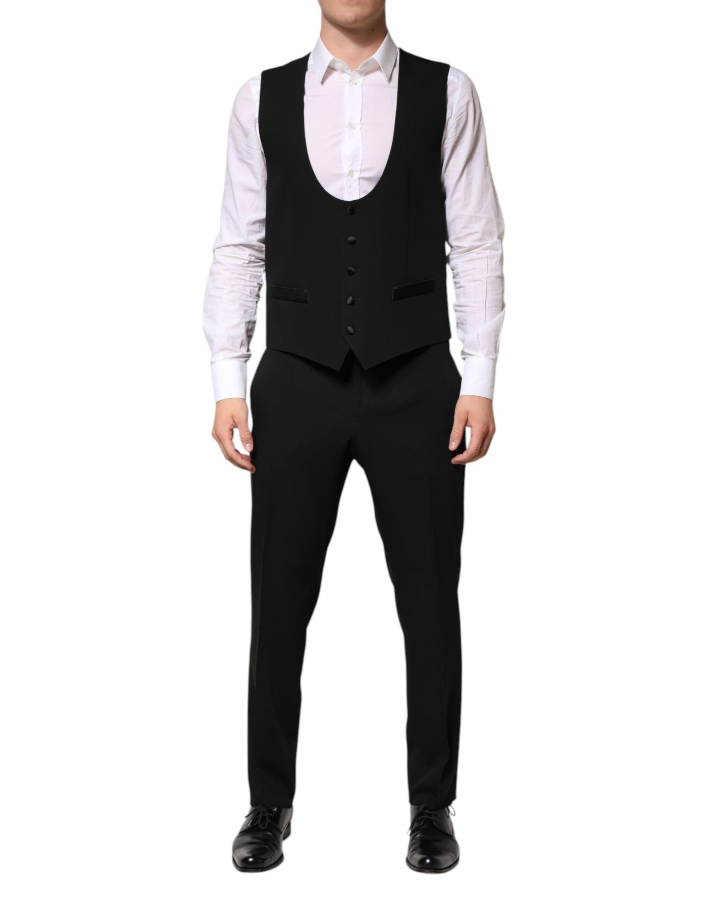 Dolce & Gabbana Schwarzer einreihiger Anzug aus Wolle (3 Teile)
