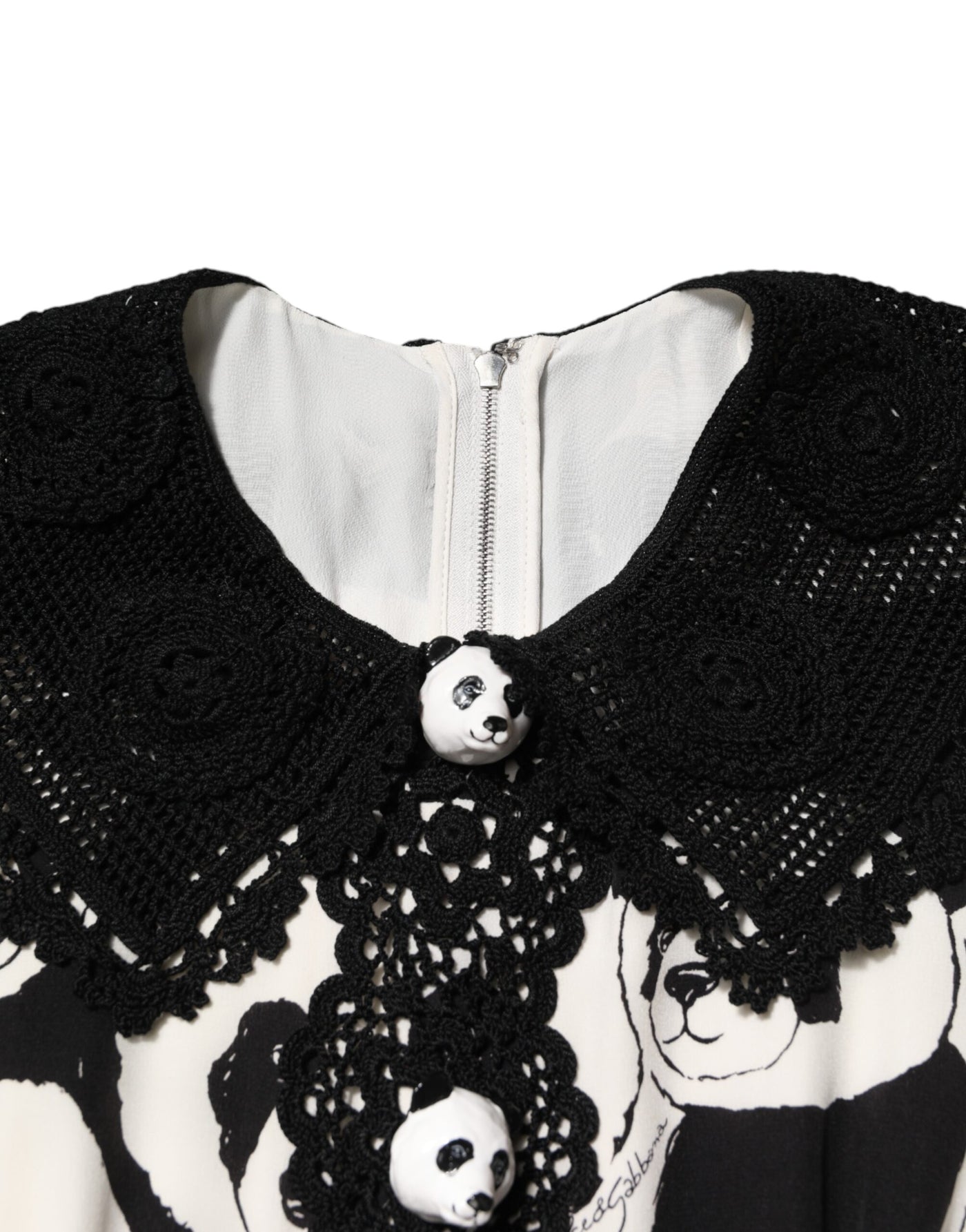 Dolce & Gabbana Weißes Schwarzes Panda Print ausgestelltes Midikleid
