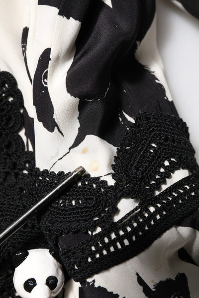 Dolce & Gabbana Weißes Schwarzes Panda Print ausgestelltes Midikleid