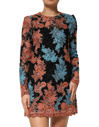 Dolce & Gabbana Multicolor Floral besticktes Shift-Minikleid