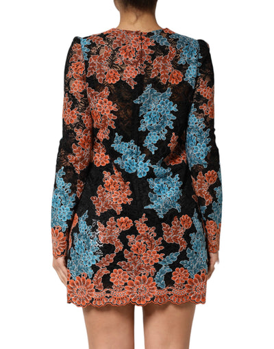 Dolce & Gabbana Multicolor Floral besticktes Shift-Minikleid