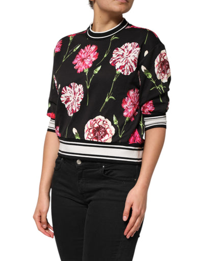Dolce & Gabbana Schwarzes Baumwoll-Top mit Blumendruck und kurzen Ärmeln