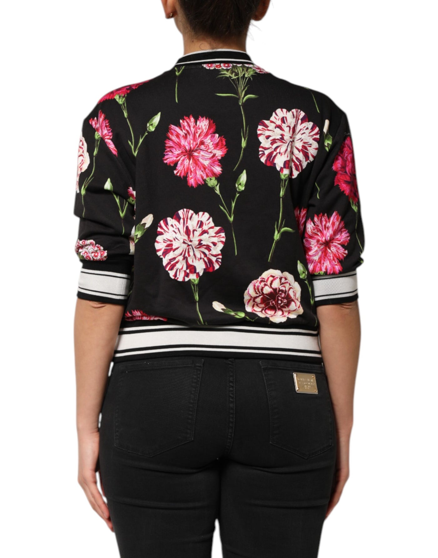 Dolce & Gabbana Schwarzes Baumwoll-Top mit Blumendruck und kurzen Ärmeln