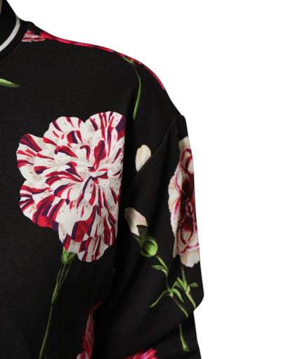 Dolce & Gabbana Schwarzes Baumwoll-Top mit Blumendruck und kurzen Ärmeln