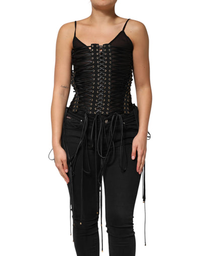 Dolce & Gabbana Schwarzes mit Ösen verziertes Korsett-Top