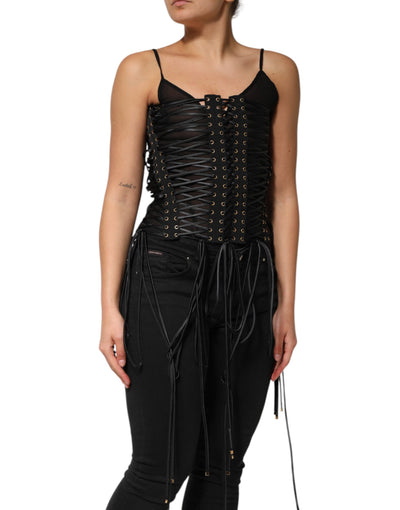 Dolce & Gabbana Schwarzes mit Ösen verziertes Korsett-Top