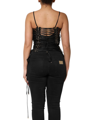 Dolce & Gabbana Schwarzes mit Ösen verziertes Korsett-Top