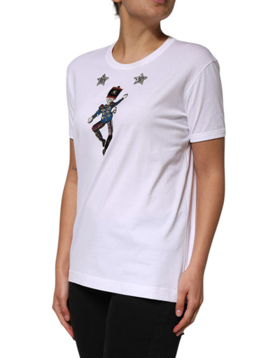 Dolce & Gabbana Weißes Baumwoll-T-Shirt mit Paillettenverzierung