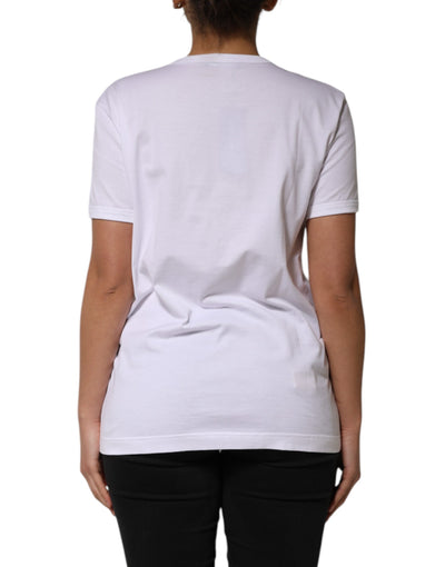 Dolce & Gabbana Weißes Baumwoll-T-Shirt mit Paillettenverzierung