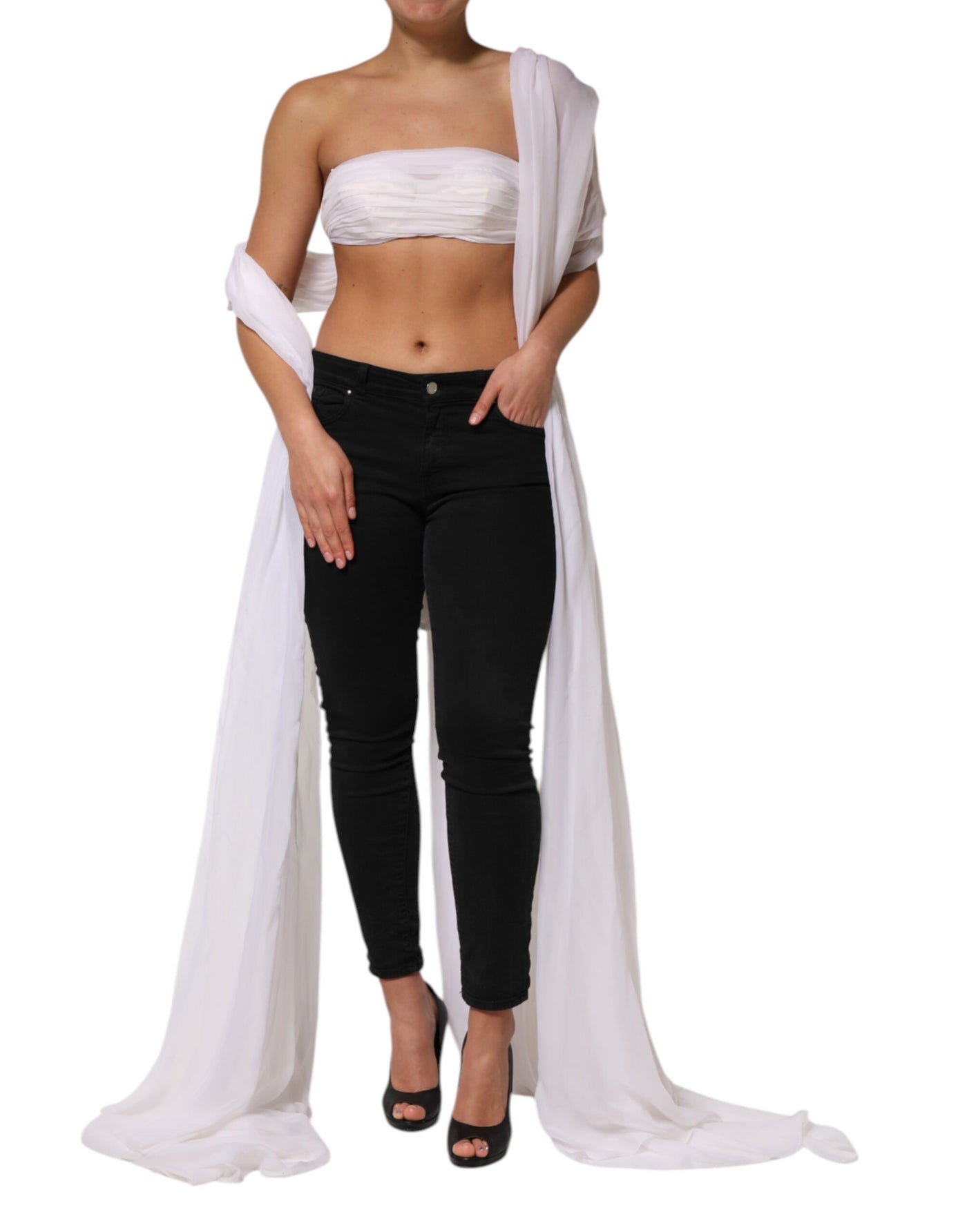 Dolce & Gabbana Weißes Bustier Korsett Geschnittenes Chiffon Top