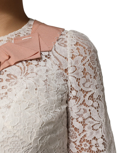 Dolce & Gabbana Weißes Blusentop mit floraler Spitze und kurzen Ärmeln