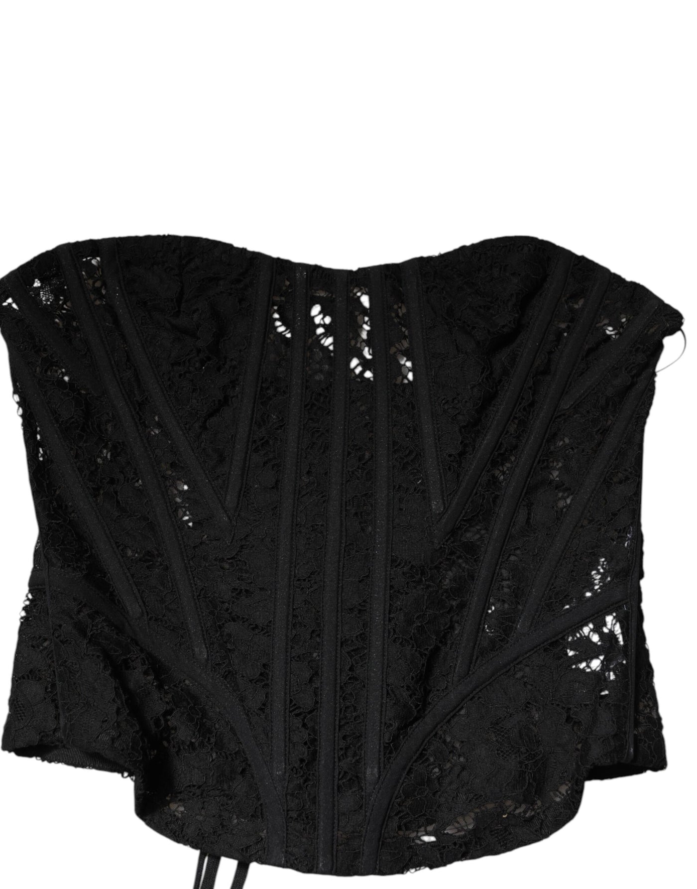 Dolce & Gabbana Schwarzes trägerloses Bustier mit floraler Spitze und Cropped Top