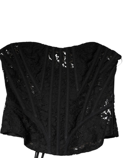 Dolce & Gabbana Schwarzes trägerloses Bustier mit floraler Spitze und Cropped Top