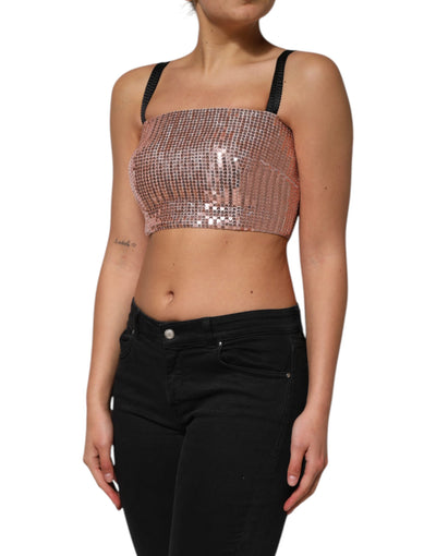 Dolce & Gabbana Pinkes ärmelloses Top aus Nylon mit Pailletten