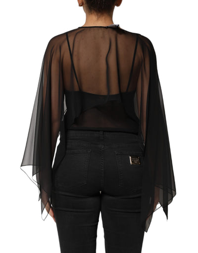 Dolce & Gabbana Schwarzes See-Through-Seiden-Chiffon-Spitzenblusentop