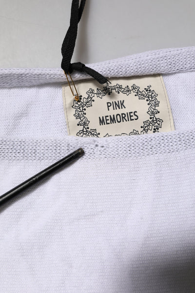 PINK MEMORIES Weiß Baumwolle Kurze Ärmel Rundhalsausschnitt Bluse Top