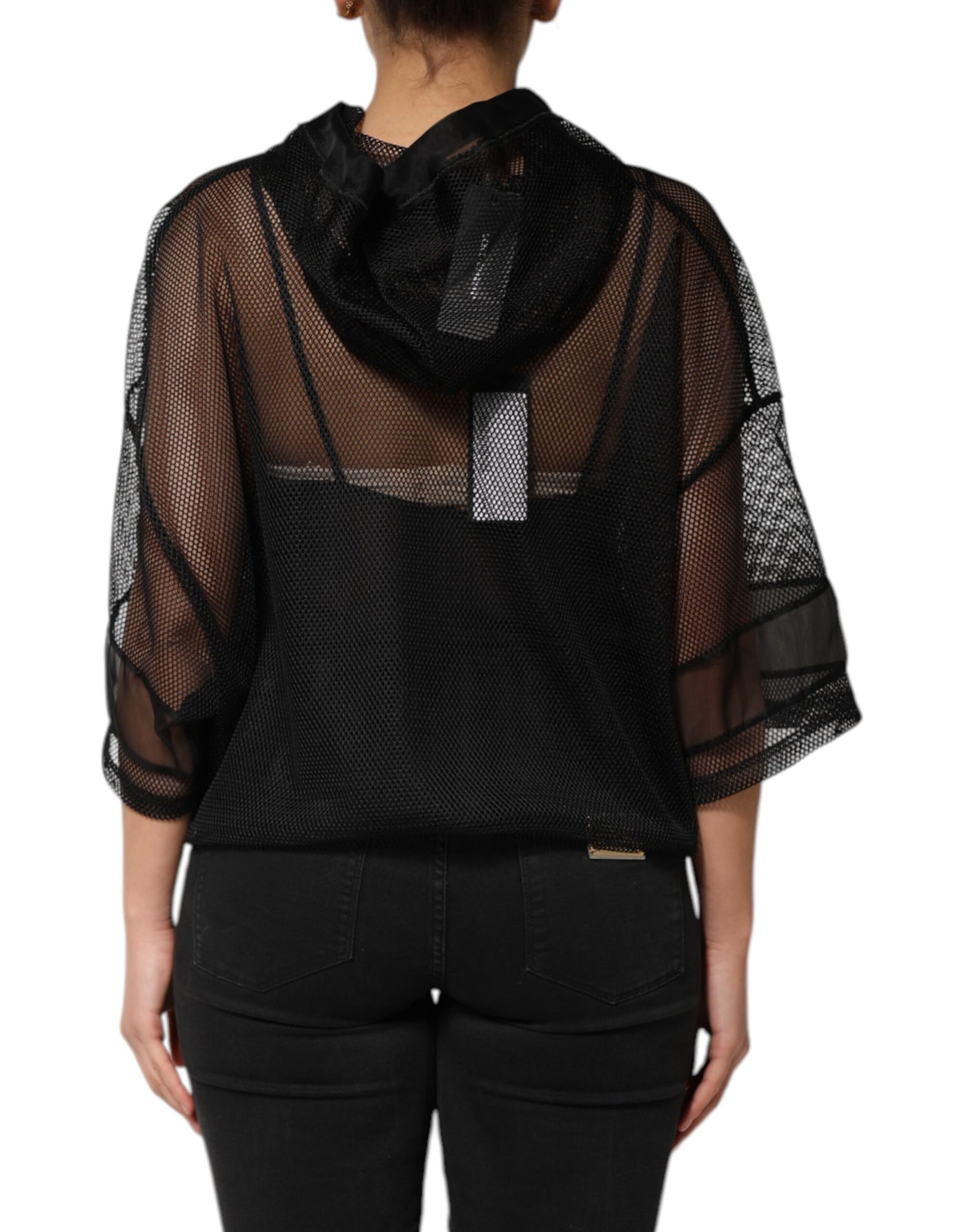 Dolce & Gabbana Schwarzer Pullover mit durchsichtiger Kapuze