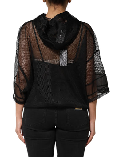 Dolce & Gabbana Schwarzer Pullover mit durchsichtiger Kapuze