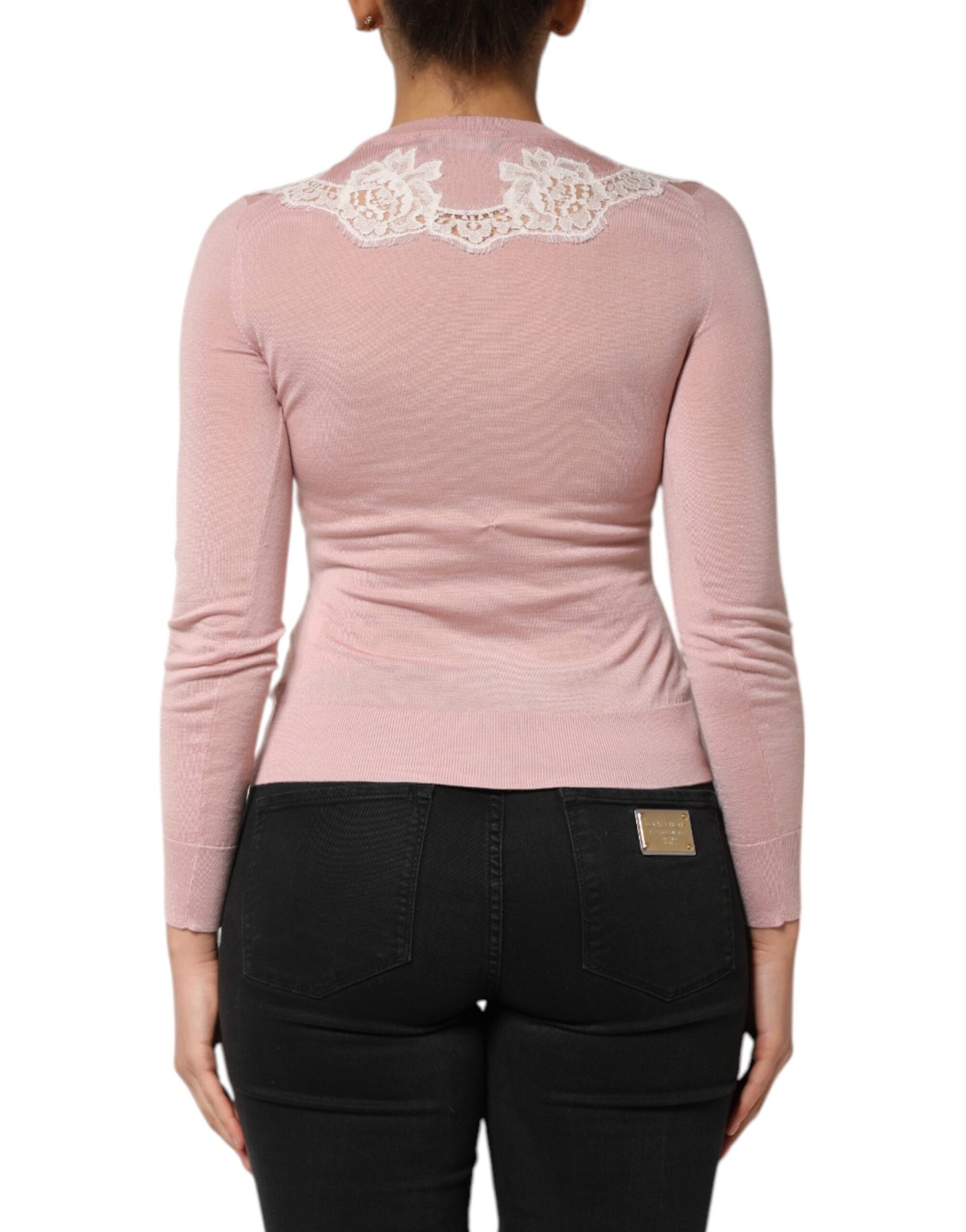 Dolce & Gabbana Rosa Strickjacke mit floralen Spitzenverzierungen