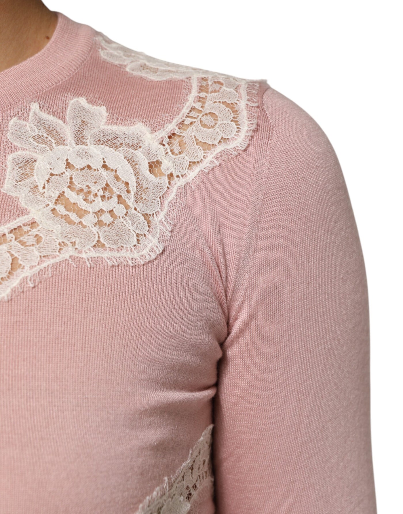 Dolce & Gabbana Rosa Strickjacke mit floralen Spitzenverzierungen