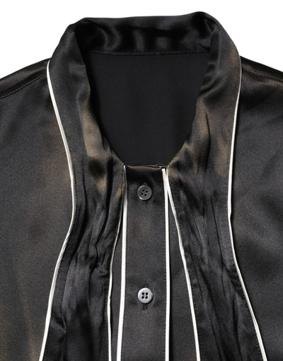 Dolce & Gabbana Schwarzes Seidenblusentop mit Ascot-Kragen und Knöpfen