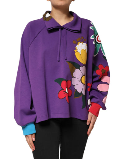 Dolce & Gabbana Langärmeliges Top aus Baumwolle mit lila Blumendruck