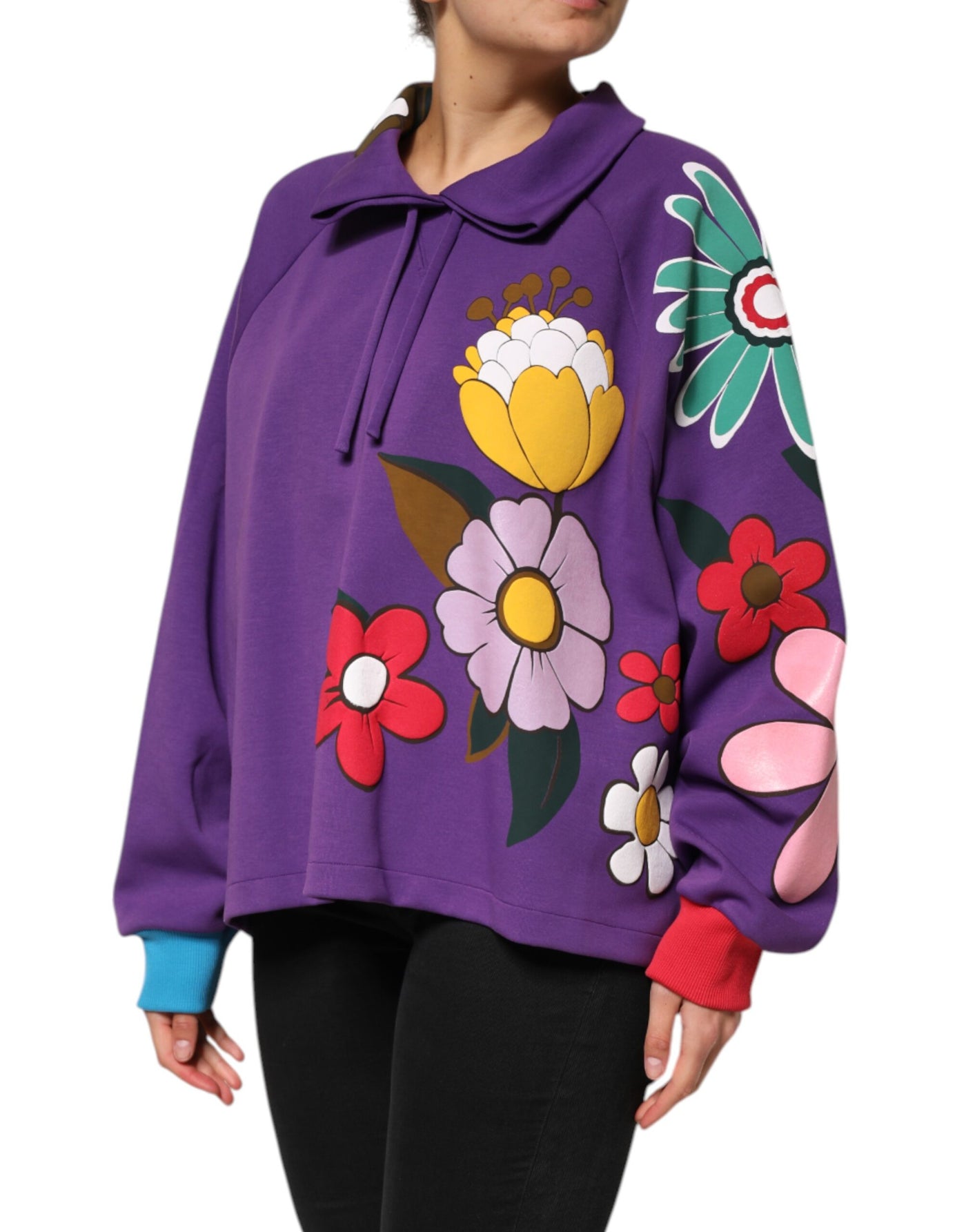 Dolce & Gabbana Langärmeliges Top aus Baumwolle mit lila Blumendruck