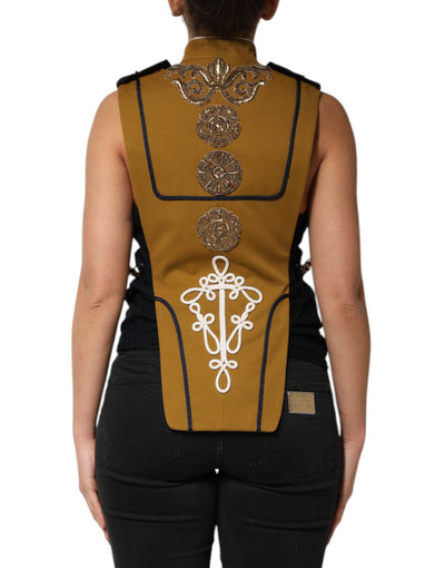 Dolce & Gabbana Gelbe Crystal Cross Runway Weste Jacke Top