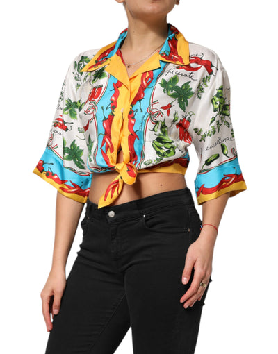 Dolce & Gabbana Multicolor Chili Seide Cropped Bluse Top