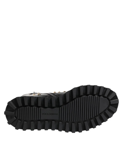 Dolce & Gabbana Schwarze Nietenschnürstiefel Schuhe mit mittlerer Weite