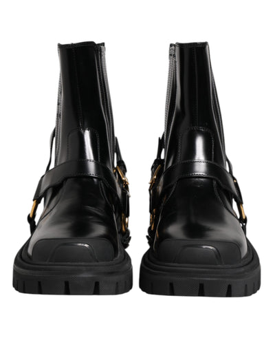 Dolce & Gabbana Schwarz Leder Chelsea Männer Kurze Stiefel Schuhe