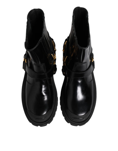 Dolce & Gabbana Schwarz Leder Chelsea Männer Kurze Stiefel Schuhe