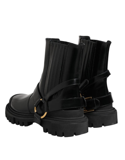 Dolce & Gabbana Schwarz Leder Chelsea Männer Kurze Stiefel Schuhe